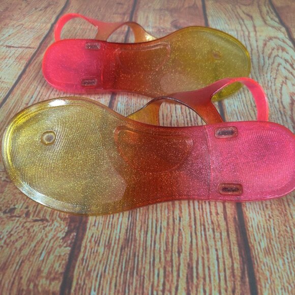 Jessica Simpson 6 Jelly Sandals Pink Yellow Ombre Glitter T-Strap Buckle Summer - Picture 10 of 14